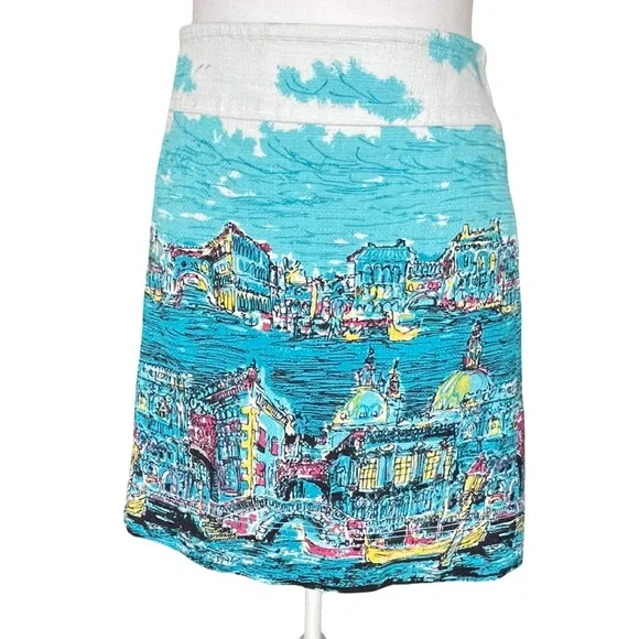 Talbots Venice Grand Canal Scenic Print Skirt Women’s Size 10P - Picture 1 of 14